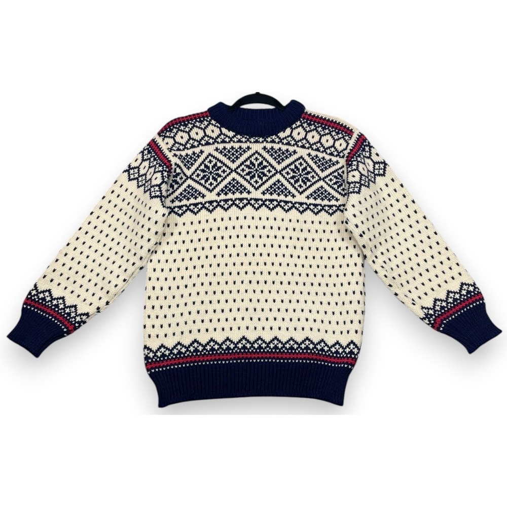Vintage Dale of Norway Wool Sweater Womens 40 S Ivory Navy Red Fair Isle Nordic